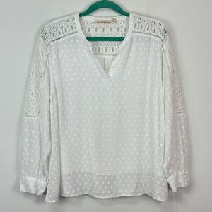 Soft Surroundings Women's White Embroidered Peasant Top L Boho Prairie